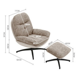 Thehotsale Light Brown Chenille Lounge Chair With Footstool For Bedroom - thumbnail 8