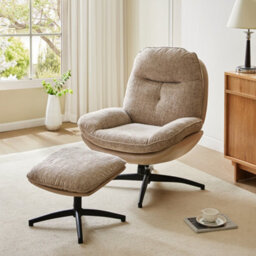 Thehotsale Light Brown Chenille Lounge Chair With Footstool For Bedroom - thumbnail 1