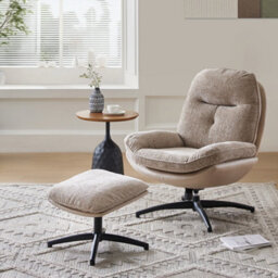Thehotsale Light Brown Chenille Lounge Chair With Footstool For Bedroom - thumbnail 2
