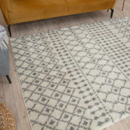 The Rugs Soft Moroccan Diamond Shaggy Rugs And Runners High Pile Ivory And Grey Living Room Kitchen Hallway 1000 - thumbnail 7