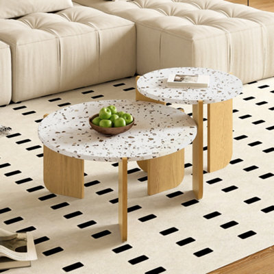 Matteo Modern 2-Piece Nesting Coffee Table Set - White & Wood Effect - image 1