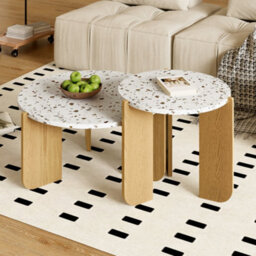 Matteo Modern 2-Piece Nesting Coffee Table Set - White & Wood Effect - thumbnail 2