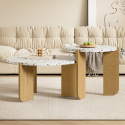 Matteo Modern 2-Piece Nesting Coffee Table Set - White & Wood Effect - thumbnail 6