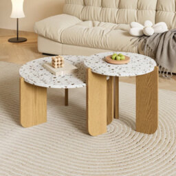 Matteo Modern 2-Piece Nesting Coffee Table Set - White & Wood Effect - thumbnail 7