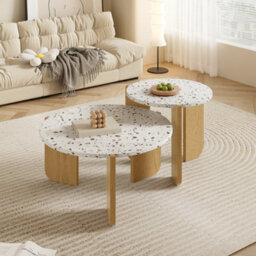 Matteo Modern 2-Piece Nesting Coffee Table Set - White & Wood Effect - thumbnail 8