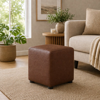 Italian Leather Cube Seating Italian Leather - Rust Brown - image 1