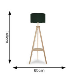 Valuelights Morrigan Natural Wood Shelf Tripod Floor Lamp With Green Drum Shade - thumbnail 9
