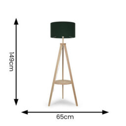 Valuelights Morrigan Natural Wood Shelf Tripod Floor Lamp With Green Drum Shade - thumbnail 7