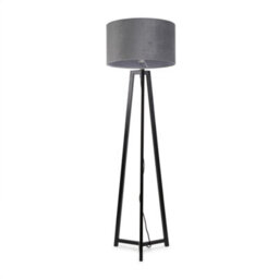 Valuelights Lottie Black Wood Tripod Floor Lamp With Grey Velvet Drum Shade - thumbnail 2