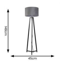 Valuelights Lottie Black Wood Tripod Floor Lamp With Grey Velvet Drum Shade - thumbnail 4