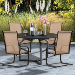 Costway 2Pcs Outdoor Dining Chairs Patio C-Spring Motion Outside High Back Chair - thumbnail 5