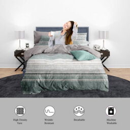 Neel Blue Double Printed Duvet Cover & 2 Matching Pillow Cases - Green - thumbnail 8