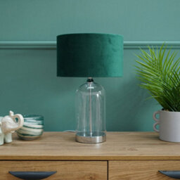 Valuelights Jessy Glass And Silver Chrome Metal Bedside Table Lamp With A Forest Green Velvet Lampshade - Bulb Included