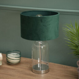 Valuelights Jessy Glass And Silver Chrome Metal Bedside Table Lamp With A Forest Green Velvet Lampshade - Bulb Included - thumbnail 5