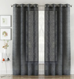 Tyrone Textiles Pair Of Crete Charcoal Luxury Linen Look Sheer Panels With Eyelet Header 229 Cm - thumbnail 5