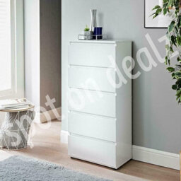 Spot On Dealz White Chest Of Drawers Bedroom 5 Drawer Modern Slim Side Storage  - thumbnail 4