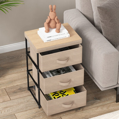 Gainoom 3 Chests Of Drawers Natural 3-Tier Nightstand Organizer Fabric Dresser Storage Unit - image 1