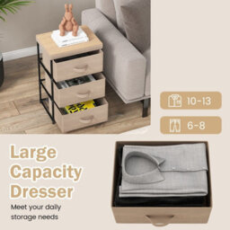 Gainoom 3 Chests Of Drawers Natural 3-Tier Nightstand Organizer Fabric Dresser Storage Unit - thumbnail 7