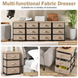Gainoom 3 Chests Of Drawers Natural 3-Tier Nightstand Organizer Fabric Dresser Storage Unit - thumbnail 6