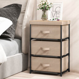 Gainoom 3 Chests Of Drawers Natural 3-Tier Nightstand Organizer Fabric Dresser Storage Unit - thumbnail 3