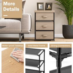 Gainoom 3 Chests Of Drawers Natural 3-Tier Nightstand Organizer Fabric Dresser Storage Unit - thumbnail 5
