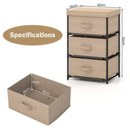 Gainoom 3 Chests Of Drawers Natural 3-Tier Nightstand Organizer Fabric Dresser Storage Unit - thumbnail 2