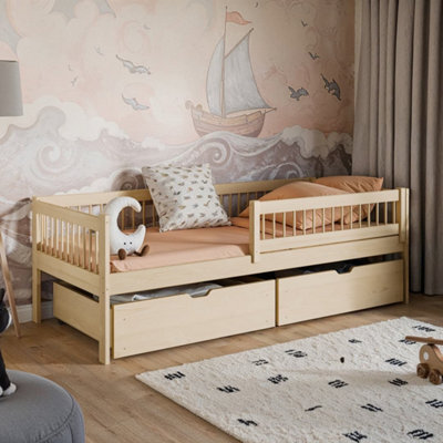 Arte  Wooden Single Bed Edi Pine W194Cm X H64Cm X D96Cm - Classic Solid Wood Design With Built-In Drawers - image 1