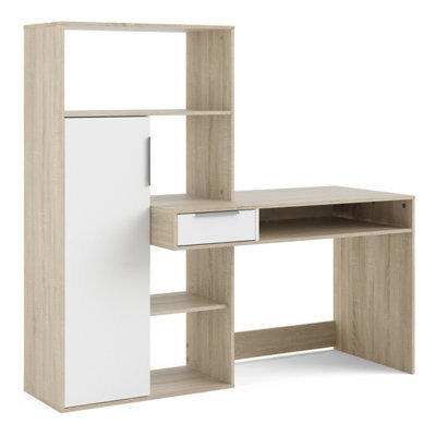 Furniture To Go Function Plus Desk White And Oak With Drawer And Cupboard  (W) 162.8 X (H) 155.4 X (D) 60.35Cm - image 1