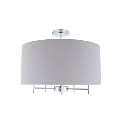 Pacific Lifestyle Large Linen 5 Arm Ceiling Light With Grey Drum Lampshade - image 1