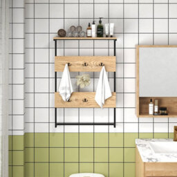 Costway Entryway Hanger Hooks Wall Mounted Coat Rack Wooden Wall Shelf - thumbnail 9
