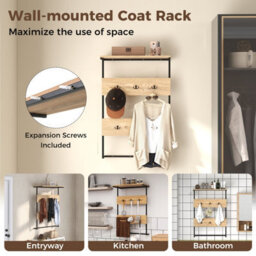 Costway Entryway Hanger Hooks Wall Mounted Coat Rack Wooden Wall Shelf - thumbnail 3