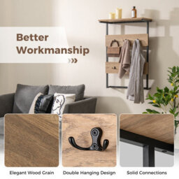 Costway Entryway Hanger Hooks Wall Mounted Coat Rack Wooden Wall Shelf - thumbnail 6