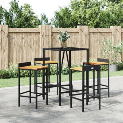 Berkfield 5 Piece Garden Bar Set Black Poly Rattan& Solid Wood Acacia - image 1