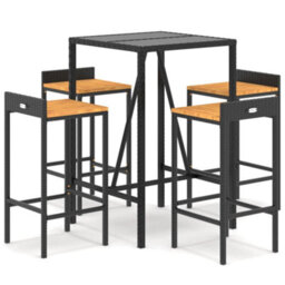 Berkfield 5 Piece Garden Bar Set Black Poly Rattan& Solid Wood Acacia - thumbnail 2