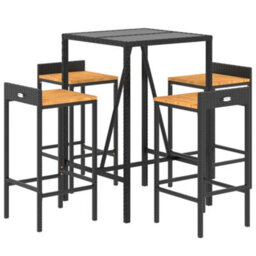 Berkfield 5 Piece Garden Bar Set Black Poly Rattan& Solid Wood Acacia - thumbnail 3