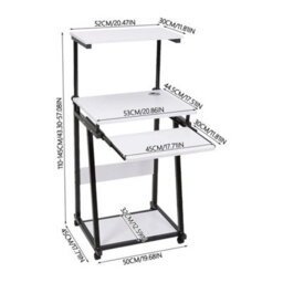 White Rolling Computer Desk Table With Keyboard Tray Storage Shelves Adjustable Height - thumbnail 2