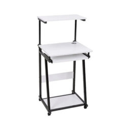 White Rolling Computer Desk Table With Keyboard Tray Storage Shelves Adjustable Height - thumbnail 3
