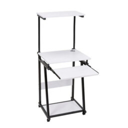 White Rolling Computer Desk Table With Keyboard Tray Storage Shelves Adjustable Height - thumbnail 1