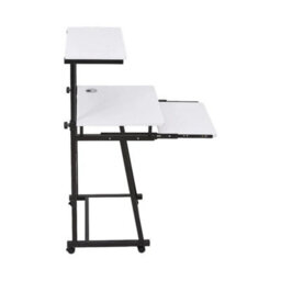 White Rolling Computer Desk Table With Keyboard Tray Storage Shelves Adjustable Height - thumbnail 5