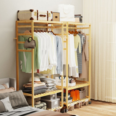 Fativo L78Xw37Xh169Cm Wooden Clothes Rail Scarf Cart Hanging