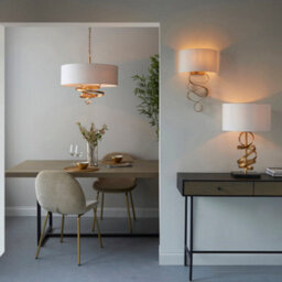 Gold Leaf Ribbon Ceiling Pendant Light & Ivory Shade 3 Bulb Hanging Lamp Fitting - thumbnail 4