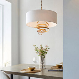 Gold Leaf Ribbon Ceiling Pendant Light & Ivory Shade 3 Bulb Hanging Lamp Fitting - thumbnail 3