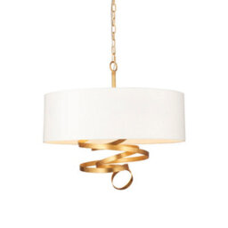 Gold Leaf Ribbon Ceiling Pendant Light & Ivory Shade 3 Bulb Hanging Lamp Fitting - thumbnail 1