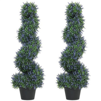Set Of 2 Artificial Lavender Topiary Tree, Fake Plants In Pot, 90 Cm, Purple - image 1