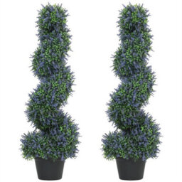 Set Of 2 Artificial Lavender Topiary Tree, Fake Plants In Pot, 90 Cm, Purple - thumbnail 1