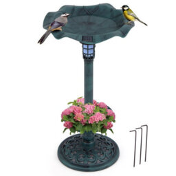 Costway Outdoor Solar Bird Bath Standing Pedestal Birdbath & Feeder Combo-Bronze