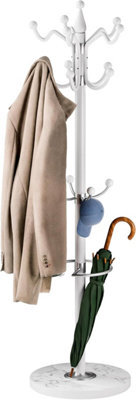 Casaria Elegant Curved Coat Rack Hat Stand With Black Marble Base Coat Stand And 14X Rotatable Coat Hangers, White, 175Cm Tall - image 1