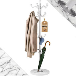 Casaria Elegant Curved Coat Rack Hat Stand With Black Marble Base Coat Stand And 14X Rotatable Coat Hangers, White, 175Cm Tall - thumbnail 2