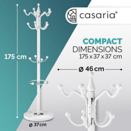 Casaria Elegant Curved Coat Rack Hat Stand With Black Marble Base Coat Stand And 14X Rotatable Coat Hangers, White, 175Cm Tall - thumbnail 3