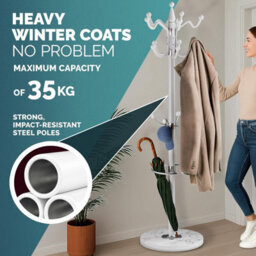 Casaria Elegant Curved Coat Rack Hat Stand With Black Marble Base Coat Stand And 14X Rotatable Coat Hangers, White, 175Cm Tall - thumbnail 6